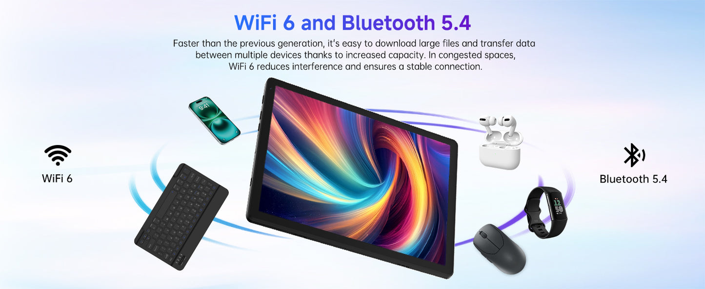 Android 15 Tablet 10 Inch OS GMS Certified Tablets 1.8 GHz 5-Core 20GB RAM 64 GB ROM 1TB Expand WiFi 6 Bluetooth 5.4 Dual Camera.