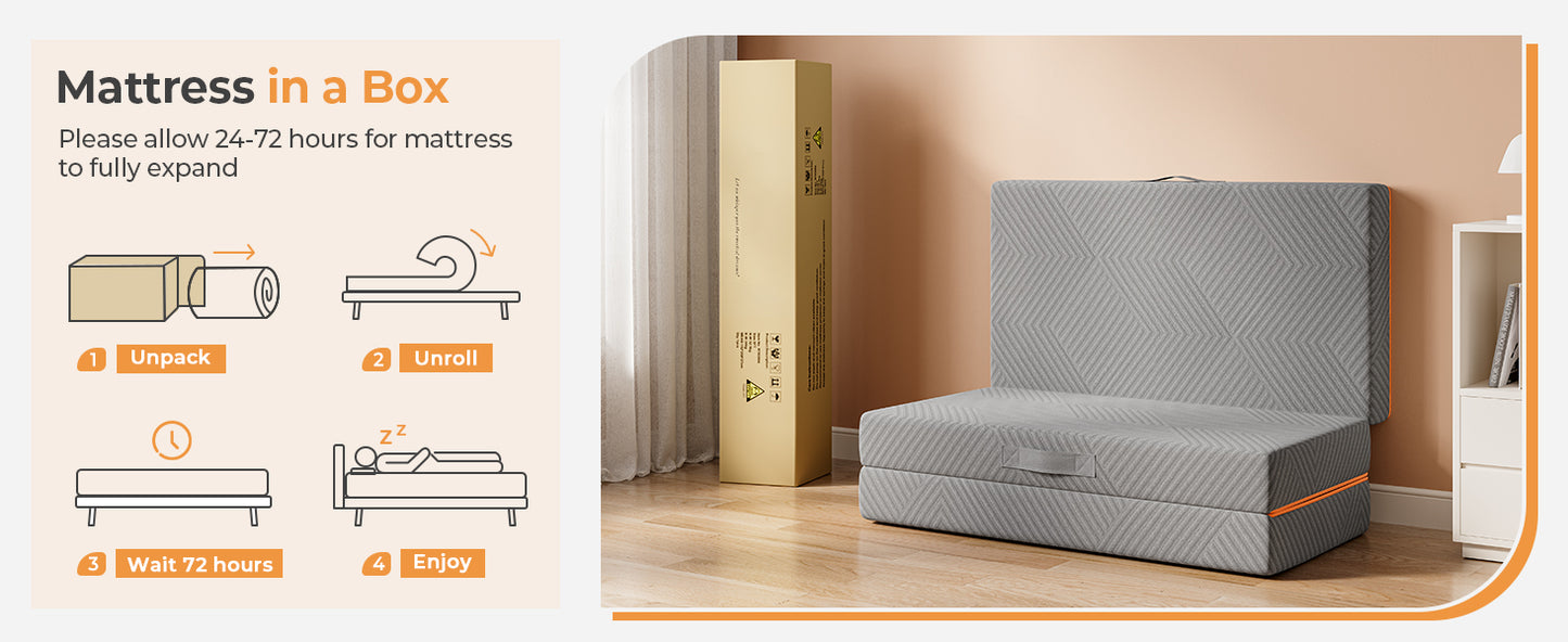 Vesgantti Klappmatratze, 15 und 8 cm große faltbare Gel-Memory-Schaum-Matratze, dreifach faltbar, für Reisen, Camping, Gästebett