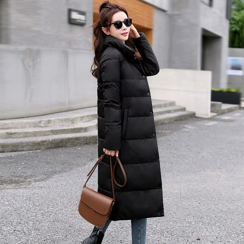 2021 Winter Women Jacket X-Long Stand-Up Collar Cotton Padded Female Coat High Quality Warm Womens Parka Manteau Femme Hiver.