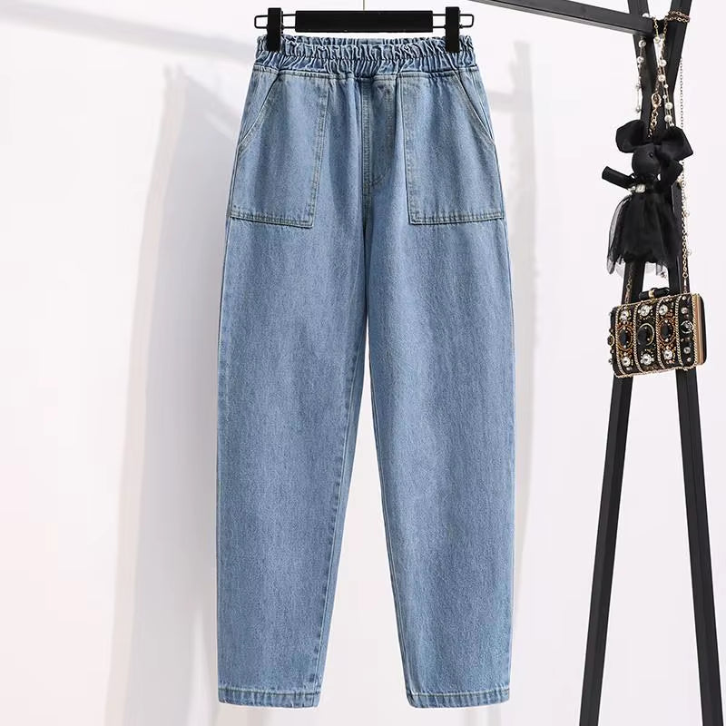 Women High Waist Casual Jeans New Arrival 2021 Simple Style Solid Color All-Match Loose Female Straight Denim Pants B025.