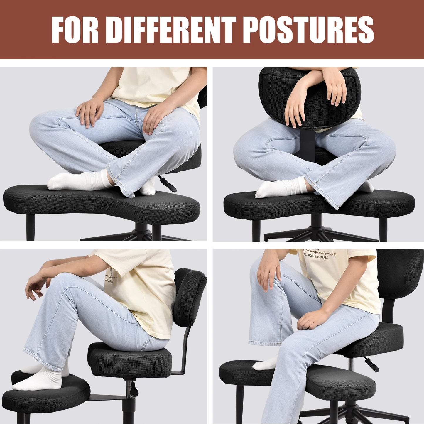 Stuhl mit gekreuzten Beinen, Stuhl mit gekreuzten Beinen für Erwachsene, höhenverstellbare Beinstütze mit Rollen zum Zappeln, zappelige Sitter mit mehreren Positionen