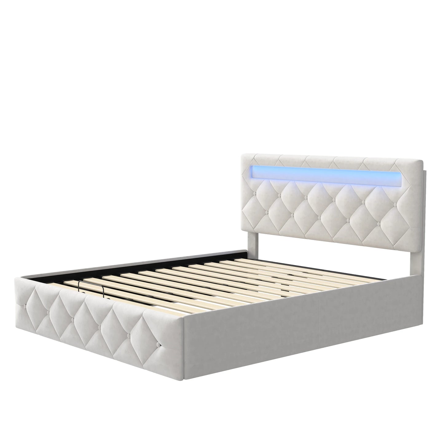 Rosahqnda Modernes weißes Polsterbett,hydraulisches Bett mit großem Stauraum, elegantes Doppelbett,Samtstoff, ohne Matratze