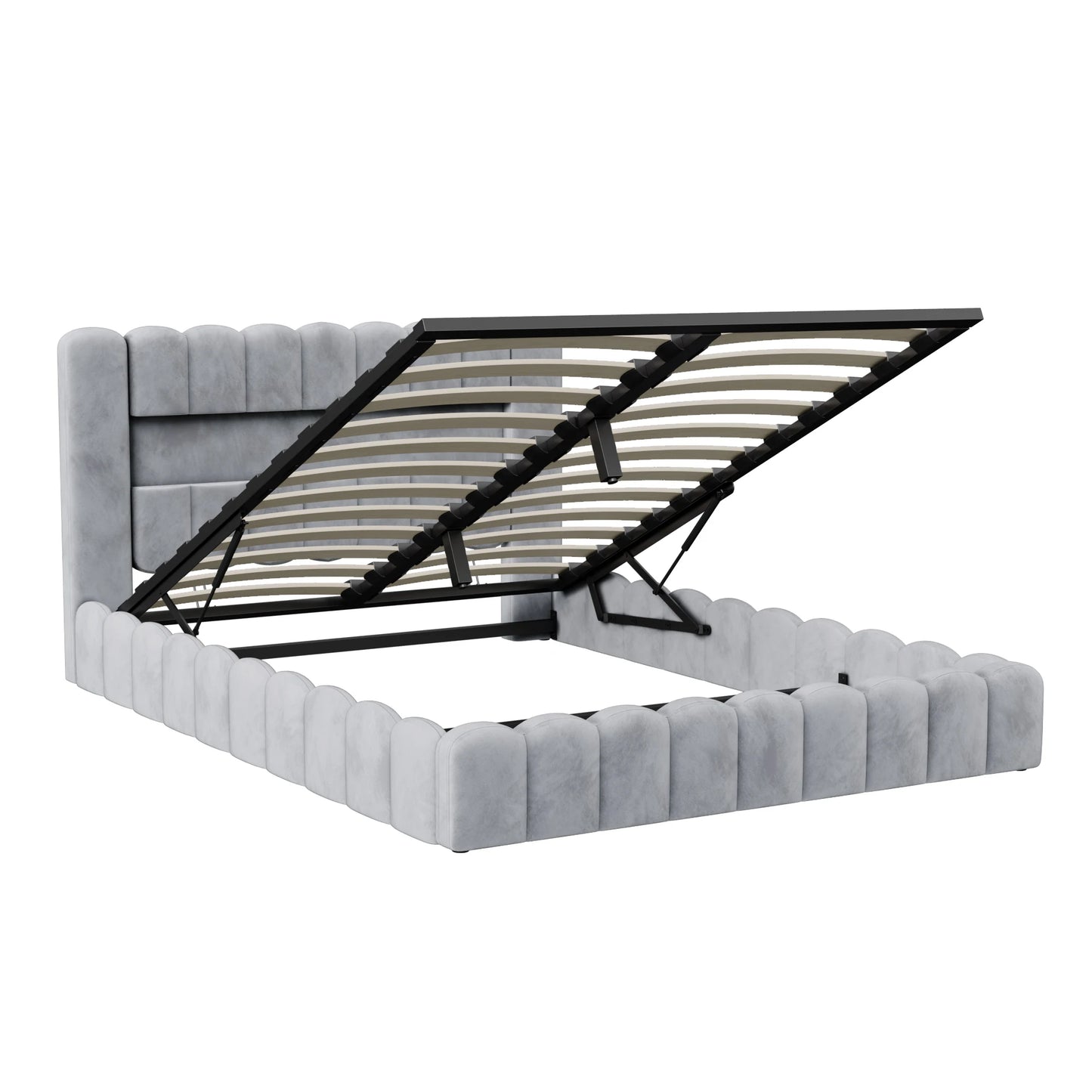 Rosahqnda Hydraulisches Doppelbett 180 x 200 cm, LED & USB Bett mit Stauraum, gepolstertes Gästebett, Jugendbett, Samt