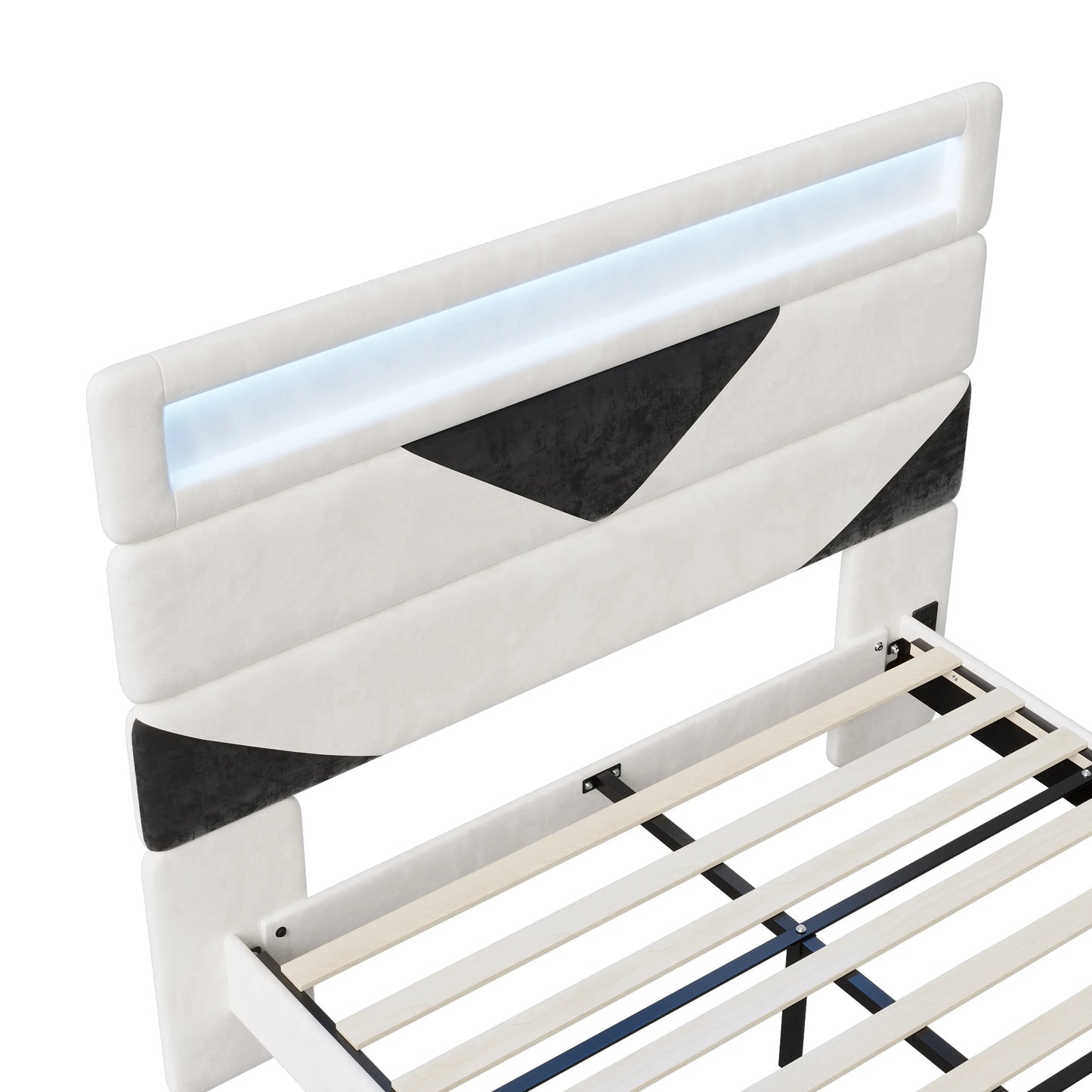 WoodenAura Polsterbett 160x200cm mit LED-Beleuchtung, Bettrahmen mit Lattenrost, verstellbares Kopfteil, Jugendbett