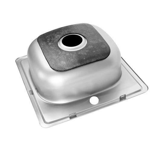 48 x 48 cm quadratische Küchenspüle aus Edelstahl, Einzelschüssel, obere Montage, Spüle für Küchenarbeitsplatten, MICRODÉCOR-Finish