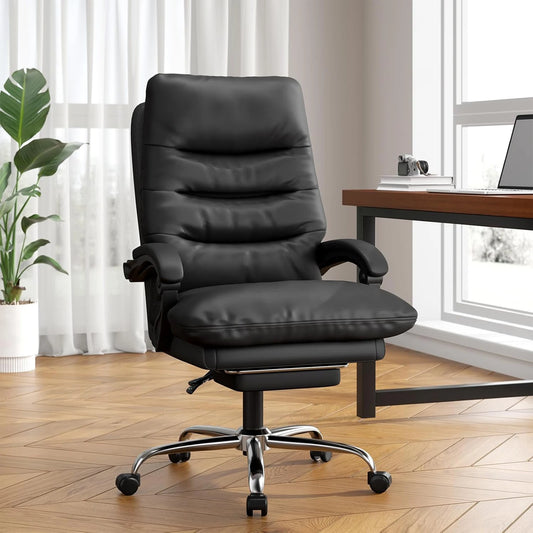 Executive Office Chair Big and Tall Office Desk Chair Home Ergonomic Computer Chair PU Leather Recliner with Foot Rest