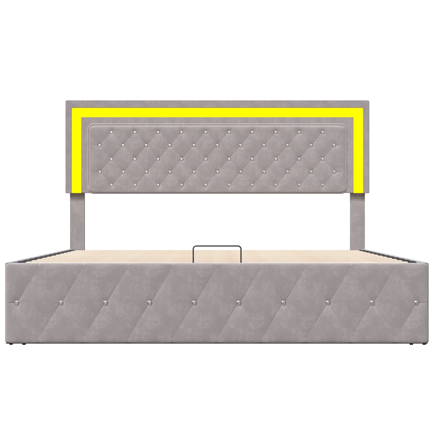 Comanlai 140 x 200 cm Polsterbett, hydraulisches Bett mit Stauraum, LED-Doppelbett mit Stauraum und Lattenrost, Samt, Beige