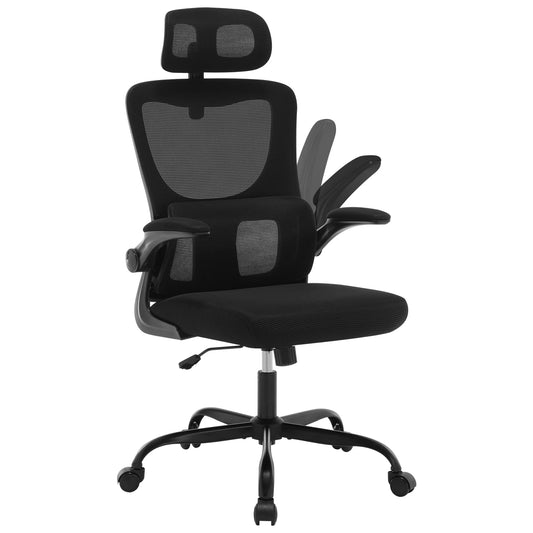 WOLTU Drehbarer Bürostuhl, ergonomischer Netz-Schreibtisch, Computerstuhl, höhenverstellbar, Schaukelfunktion, umkehrbare Armlehnen, Kopfstütze