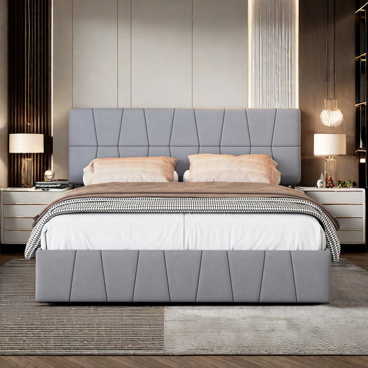 ROSAHQNDA Modernes Doppelbett, Polsterbett mit 4 Schubladen, Samt, verstellbares Kopfteil, Doppelbettgestell, ohne Matratze