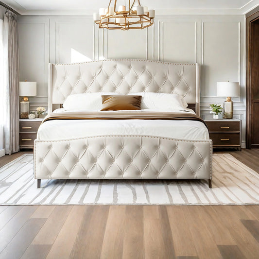 ROSAHQNDA Polsterbett, hydraulisches Bett im modernen Stil, 140/160 x 200 cm, graue Flanellniete. Doppelbett ohne Matratze