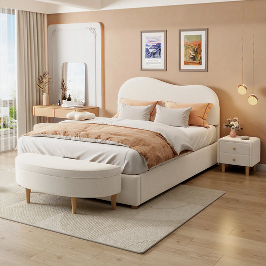 Rosahqnda Komplettschlafzimmer Set,Polsterbett + Bettbänke ,Hydraulisch Doppelbett, Verstellbares Kopfteil