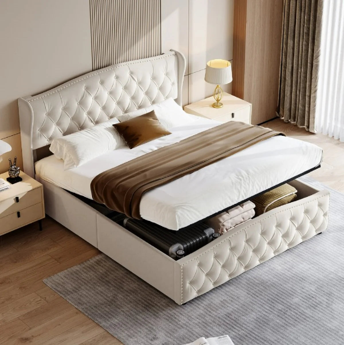 Polsterbett Boxspringbett 140x200cm,Hydraulisch Stauraumbett mit Stauraum , Doppelbett Jugendbett mit Lattenrost , Samt ,Grau