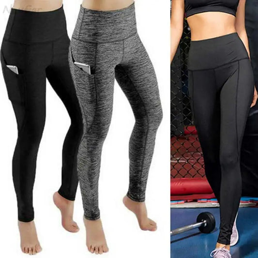 Winter Tummy Control Solid Color High Waist Women Fitness Leggings Push Up Pockets Butt Lift Yoga Pants Sport Running Woman Pant.