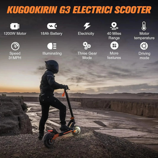 KuKirin G3 Electric Scooter 10.5 Inch 1200W Motor 52V 18Ah Lithium Battery Max Speed 25 KM/H Touchable Display Control Panel.