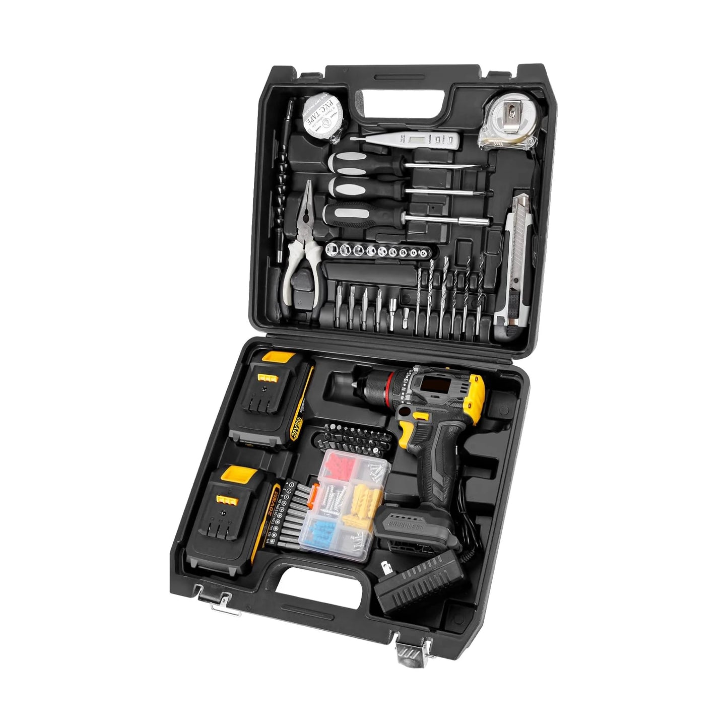 135-teilige Elektrowerkzeug-Kombi-Sets mit 20 V Akku-Bohrschrauber, 10 mm, 3/8 Zoll Schnellspannbohrfutter, professionelle Heim- und Haushalts-DIY-Handwerkzeug-Sets 