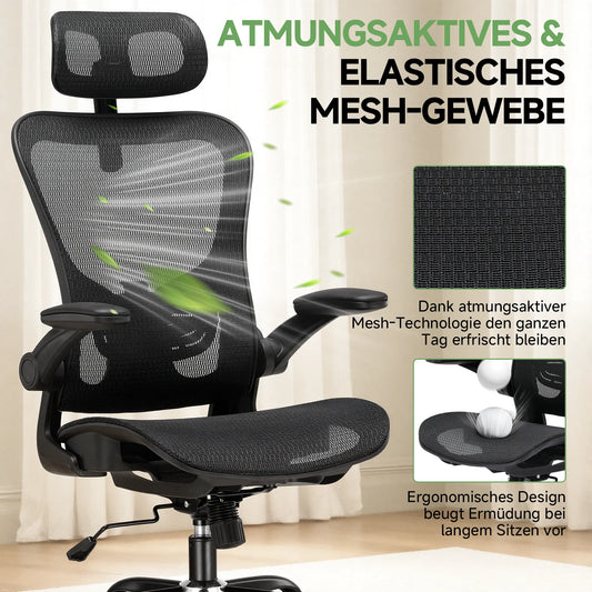 GTPLAYER Bürostuhl Ergonomisch, Schreibtischstuhl mit Verstellbarer Kopfstütze,Gaming Stuhl Wippfunktion, Chefsessel aus Mesh