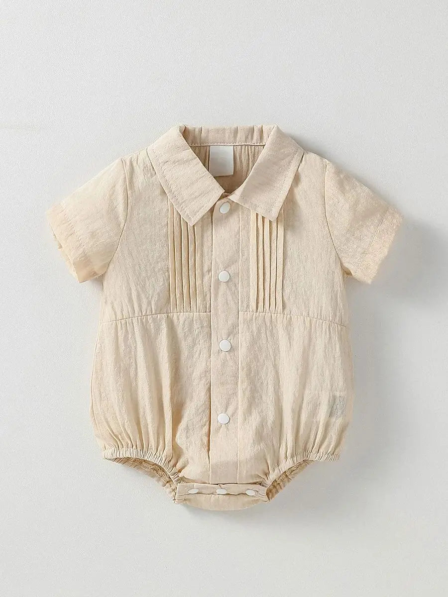 Baby Solid Jungen Kurzarm Button Up Kragen Body Sommer Alltag Overall