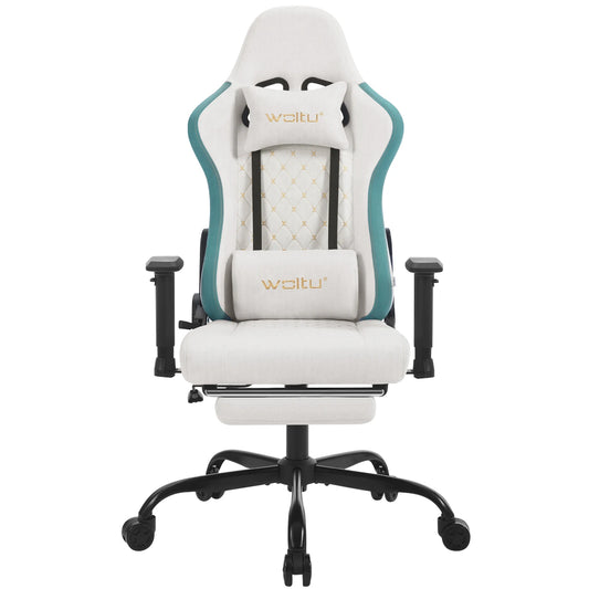 WOLTU Drehbarer Massage-Computer-Gaming-Stuhl, ergonomischer Racing-Gamer-Bürostuhl mit Rollen, Kopfstütze, Fußstütze, Lendenkissen