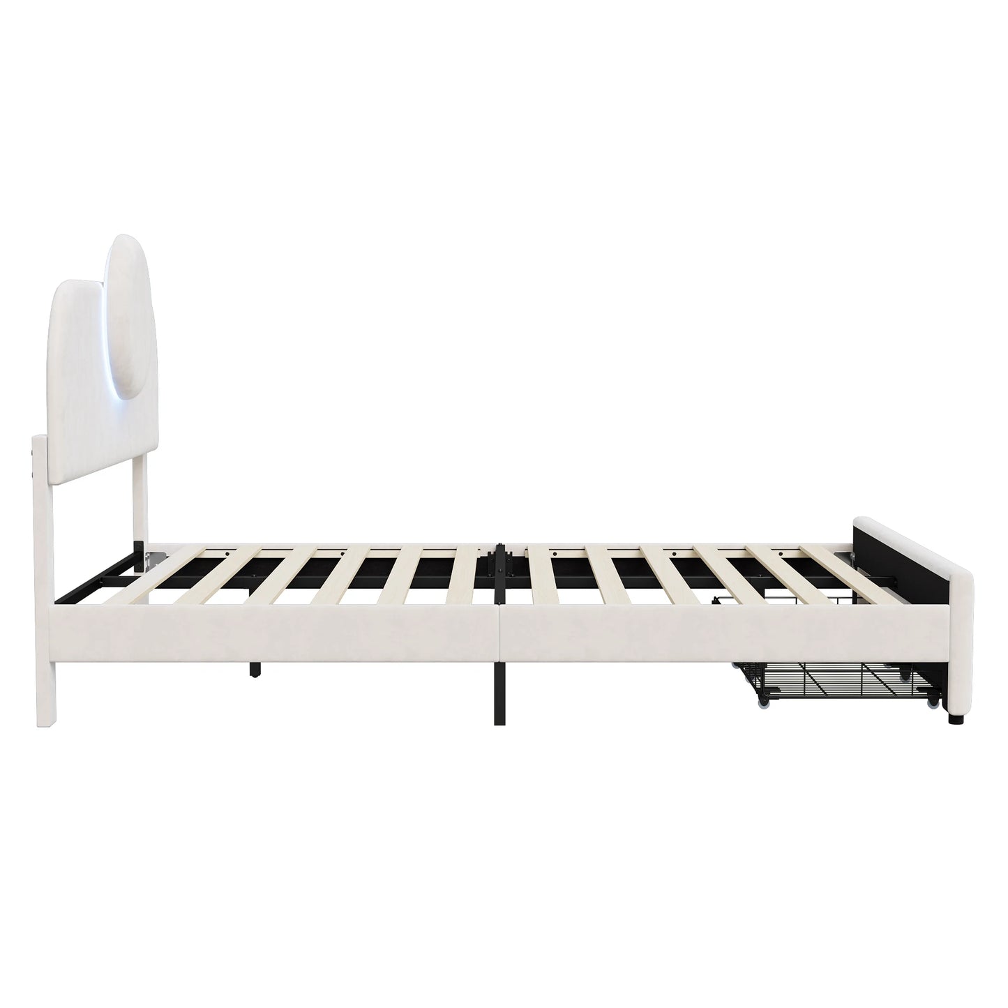 WoodenAura Gepolstertes Doppelbett, 140 x 200 cm mit LED, gepolstertes Bettgestell mit verstellbarem Kopfteil und Lattenrost