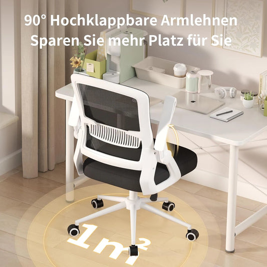 Office Chair Ergonomic Mesh Flip-Up Arms Office Chairs with Mid Back Cushion Lumbar Support Gaming Chair for Home
