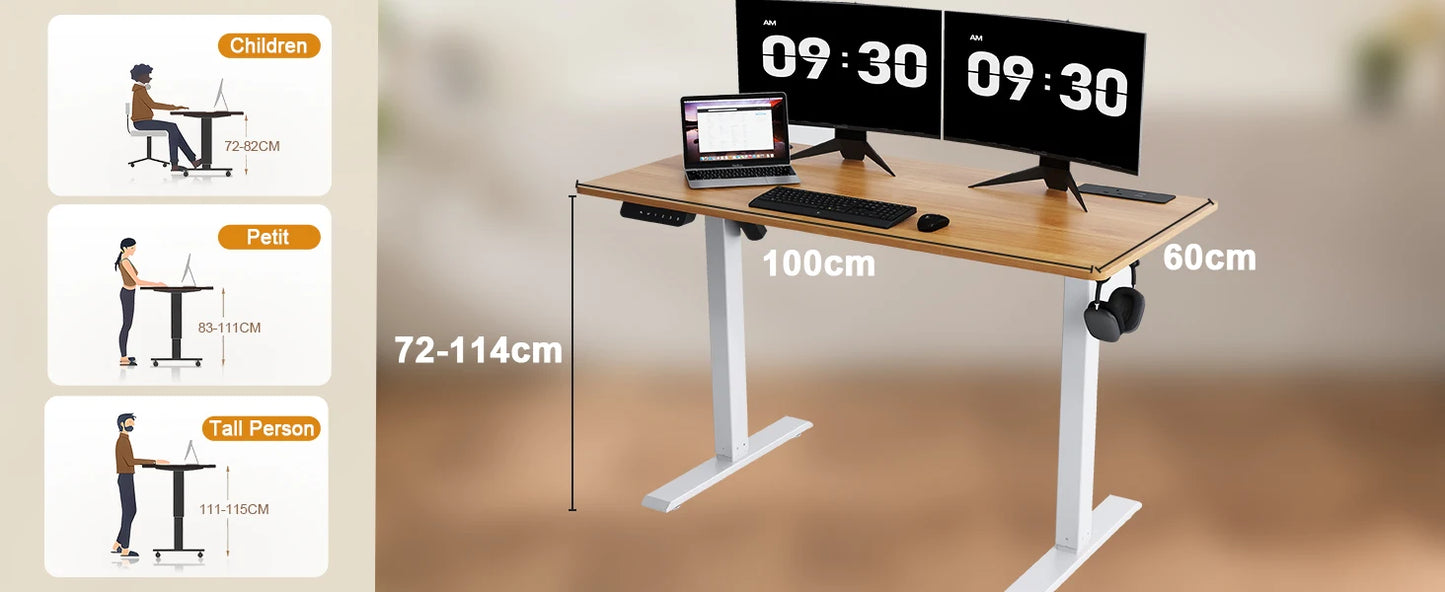 COMHOMA Höhenverstellbarer Schreibtisch mit USB-Buchse und Haken, Elektrisch Verstellbarer Computertisch, Steh-Sitztisch