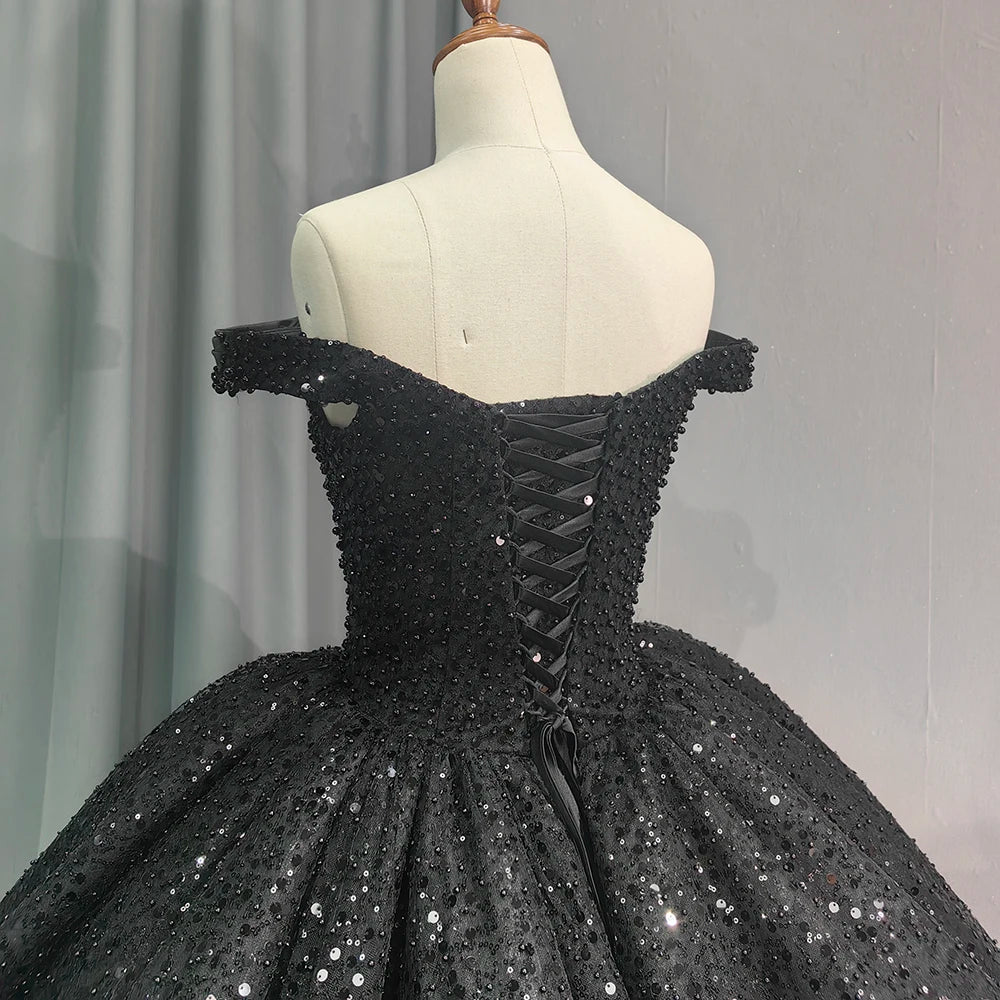 Jancember 6679 Black Off Shoulder Teenage Sequins Birthday Party Formal Quinceanera Dresses