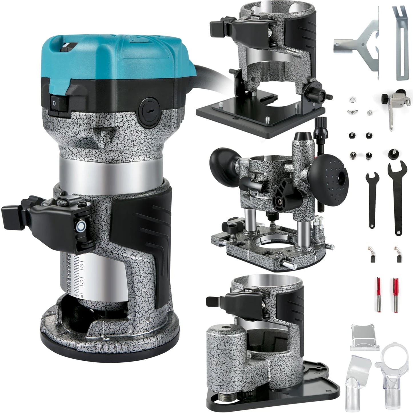 VEVOR Elektrik Hand Holz Oberfräse 800 W, Einhand Oberfräse 30000 U/min, Holz Kantenfräse, 3 Spannzangen, Soft-Start, Aluminiumlegierung, Drehzahlregelung, Elektrische Oberfräse Holzbearbeitung