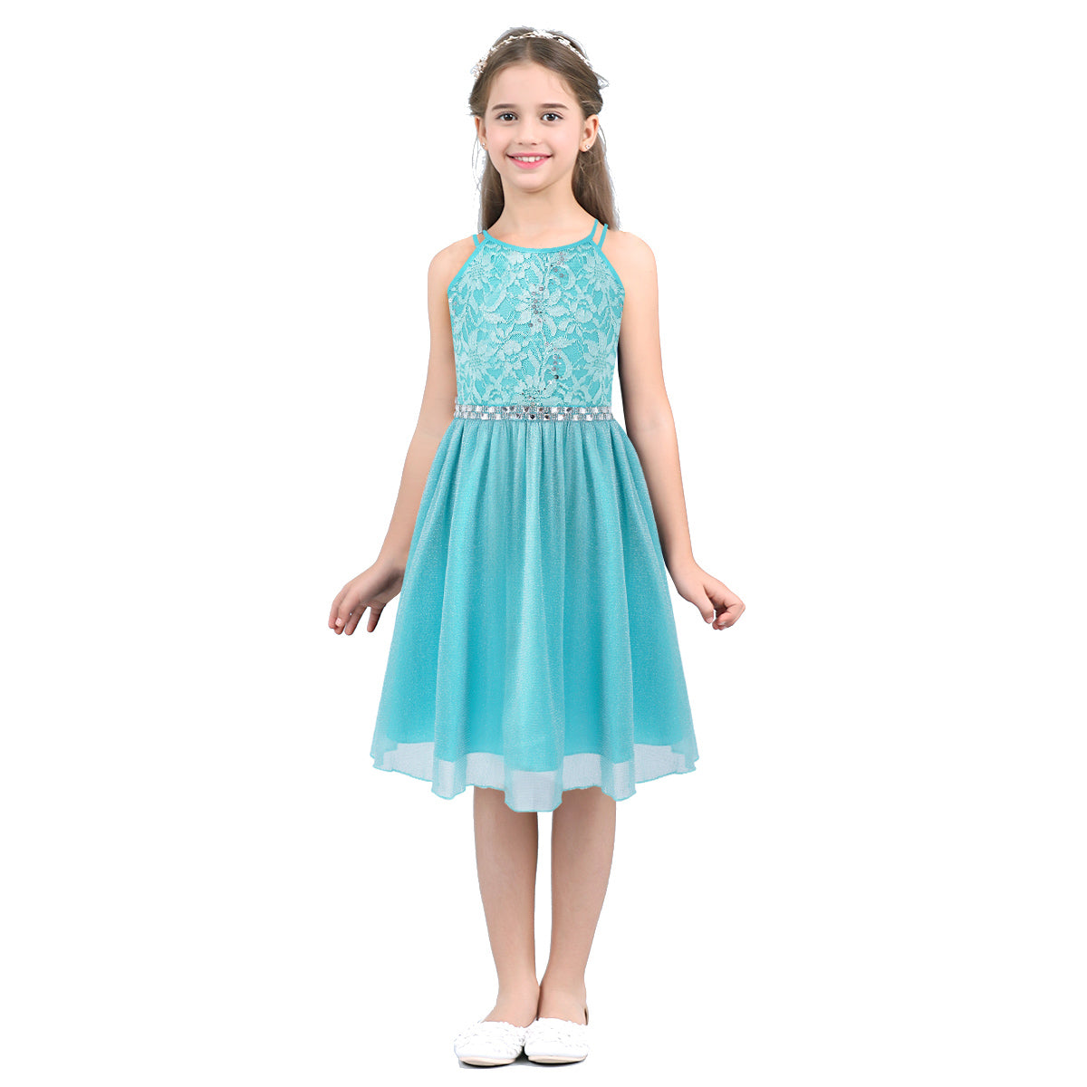 Iiniim Teen Mädchen Ärmellose Pailletten Floral Spitze Glänzenden Kleid Vestido de festa für Hochzeit Formale Geburtstag Party Sommer Kleider