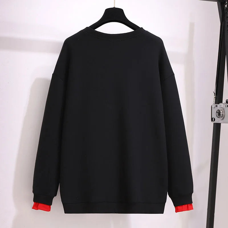 150 kg Übergröße Damen Büste 157 Winter Fleece Lose Pailletten Brief Sweatshirts Rundhals Pullover Top 5XL 6XL 7XL 8XL 9XL