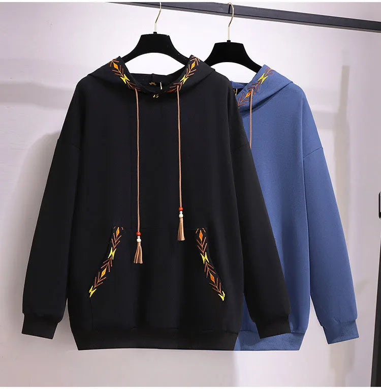 150Kg Plus Größe frauen Frühling Herbst Lose Mit Kapuze Stickerei Sweatshirt Büste 157cm 6XL 7XL 8XL 9XL 10XL lange-Ärmeln Casual Top