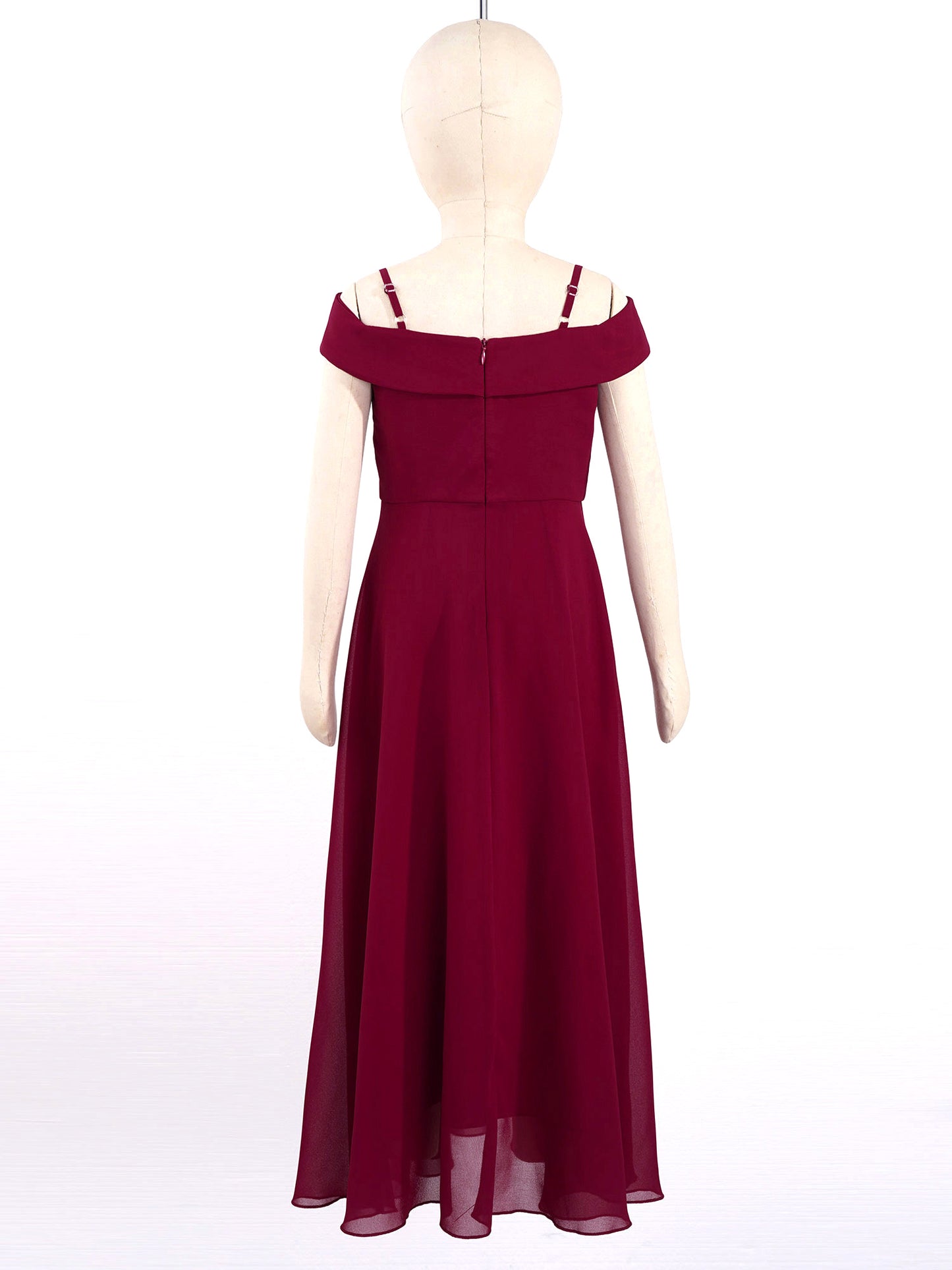 Elegantes Chiffon-Partykleid für Mädchen, schulterfrei, verstellbarer Spaghettiträger, bodenlanges Maxikleid für Hochzeit, Geburtstag, Abend