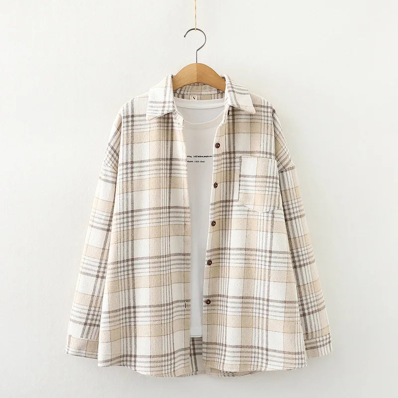 Vintage Kariertes Hemd Frauen Herbst Winter Langarm Dicke Samt Blusen und Tops Elegante Harajuku Bluse Jacke Korean Outwear