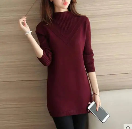 Frühling Herbst Winter Neue Rollkragenpullover Frauen Koreanische Lose Medium Lange Dicke Stricken Top Pullover Bodenbildung Pullover Ziehen