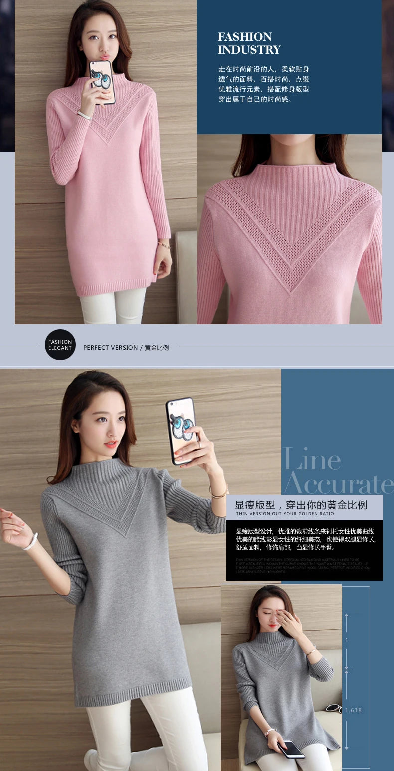 Frühling Herbst Winter Neue Rollkragenpullover Frauen Koreanische Lose Medium Lange Dicke Stricken Top Pullover Bodenbildung Pullover Ziehen