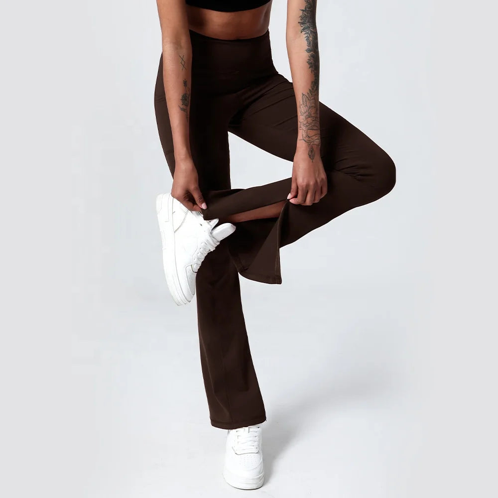 Luluyun Bottom Zipper up Leg Open Wide Leg Pants for Women Casual Elastic High Waist Loose Long Pants