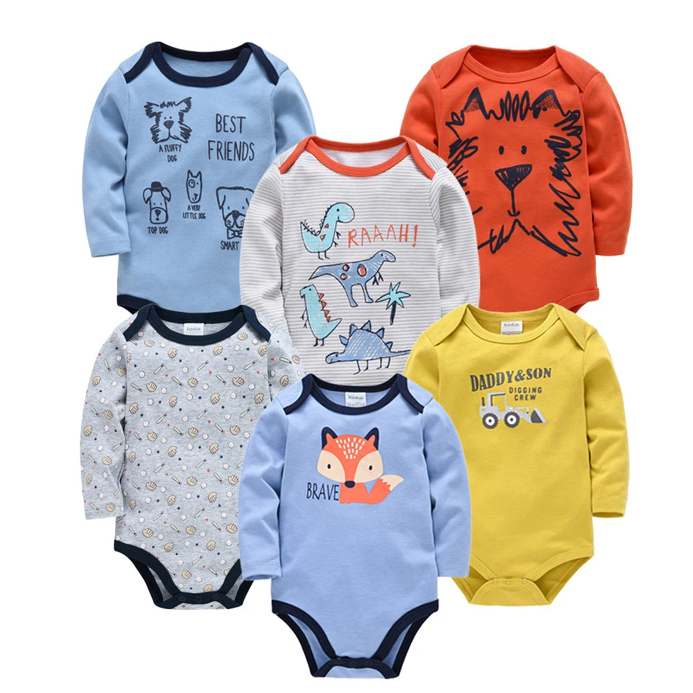6 Stück 3 Stück Kavkas Baby-Body für Jungen und Mädchen, langärmelig, 100 % Baumwolle, Babykleidung, 0–12 Monate, Neugeborenen-Körper, Bebe-Overall-Kleidung