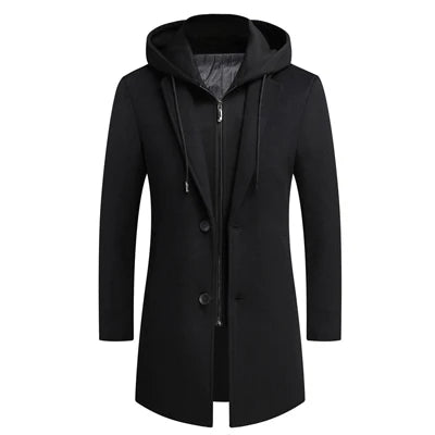 DIMUSI Winter Men's Hooded Wool Jackets Casual Middle Long Scarf Collar Cotton Thick Woolen Coat Male Luxurious Trench Clothing