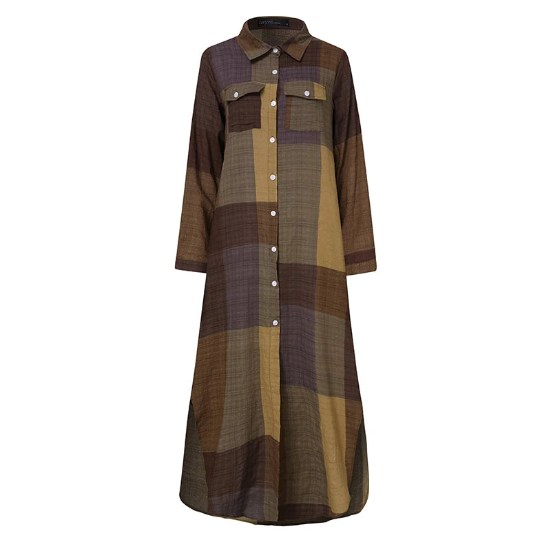 ZANZEA Party Vintage Leopard Robe Frauen 2025, Herbst Casual Langarm Maxi Lange Vestidos Kleid Mode Übergroßen Hemd Sommerkleid