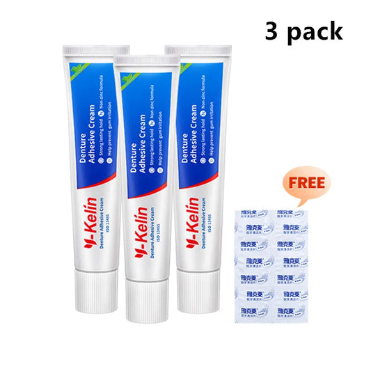 Y-Kelin Denture Adhesive Cream 120Gram (40g*3 Packs) Strong Dentadura Prosthesis Teeth GlueRemovable False Elderly Gift.