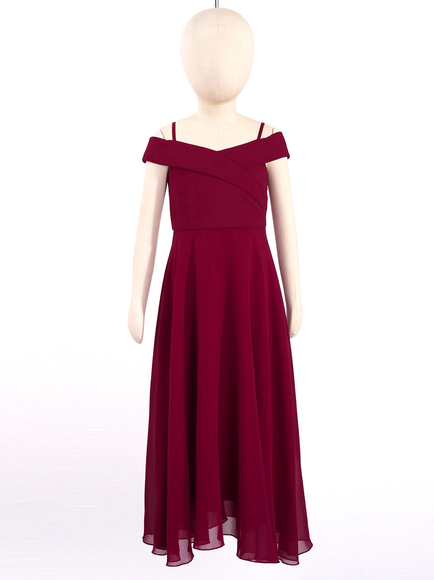 Elegantes Chiffon-Partykleid für Mädchen, schulterfrei, verstellbarer Spaghettiträger, bodenlanges Maxikleid für Hochzeit, Geburtstag, Abend
