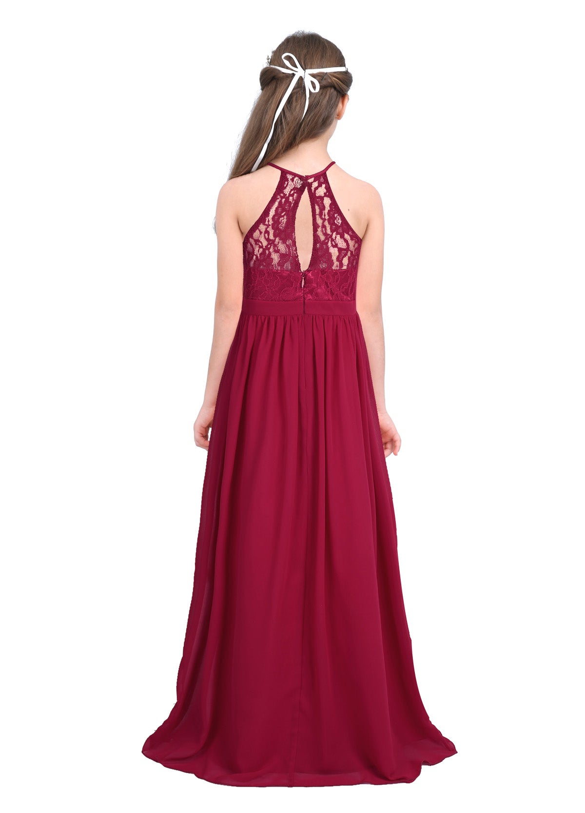 Sommer Mode Blume Mädchen Kleid Hochzeit Geburtstag Party Kinder Lange Kleid Vestido Elegante Halter Neck Floral Spitze Prinzessin Kleid