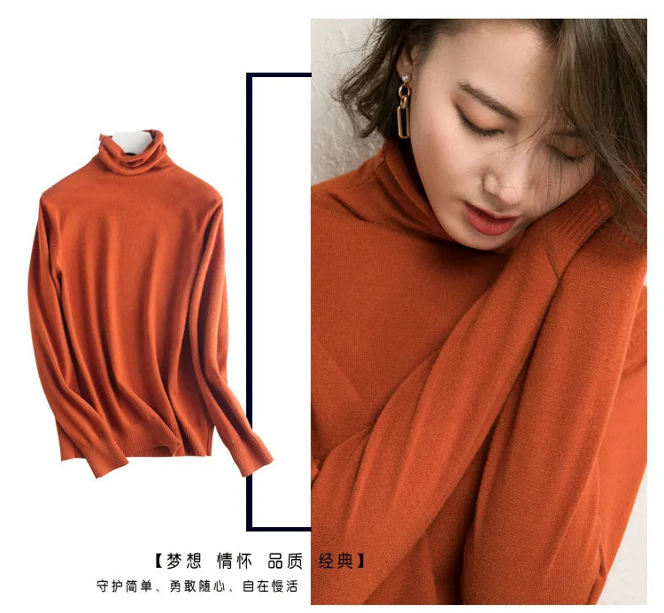 Herbst-Winter-Pullover mit Rollkragen, schmale Passform, Basic-Pullover, 2025, modische koreanische Strickoberteile, Bodenbildung, Damenpullover, Stretch-Pullover