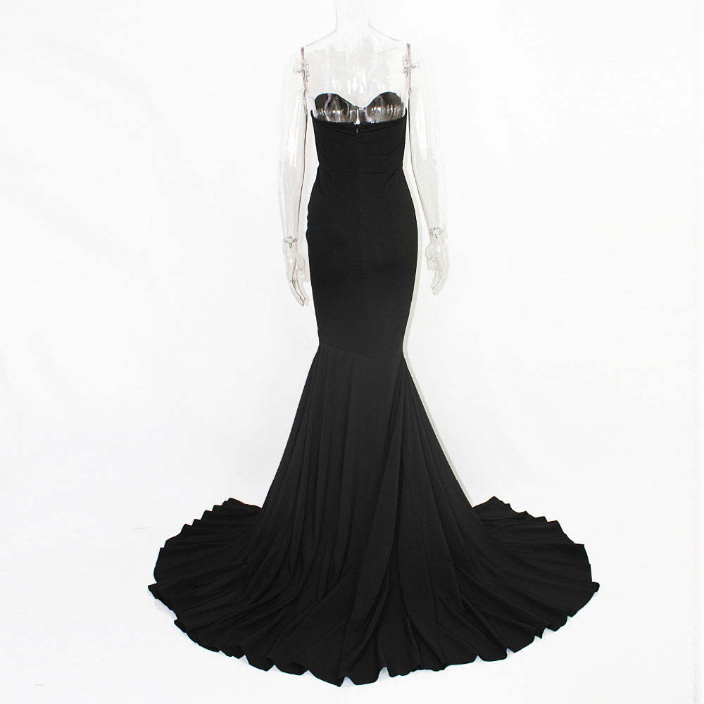 Sexy trägerloses langes schwarzes Maxikleid mit Vorderschlitz, nackte Schulter, rot, Damen-Abend-Sommer-Nachtkleid, Party, Umstandskleider