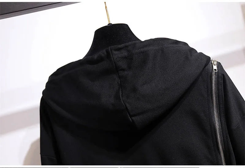 150Kg Plus Größe frauen Frühling Herbst Lose Mit Kapuze Sweatshirt Büste 154cm 6XL 7XL 8XL 9XL 10XL Lange hülse Gefälschte Zipper Top Schwarz