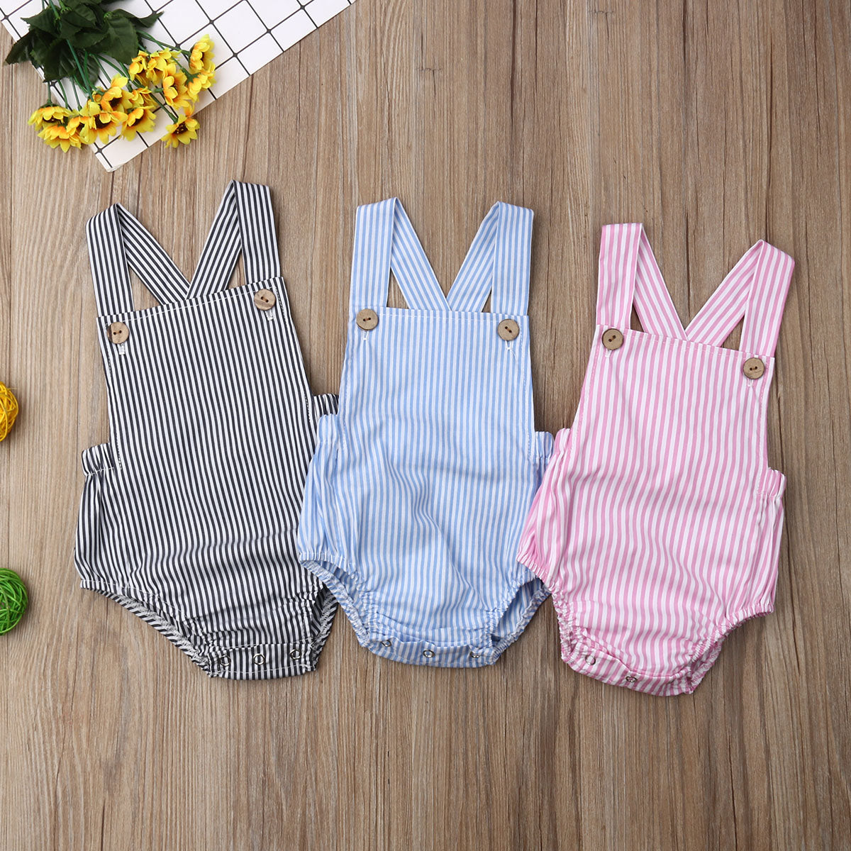 0-3y Baby Sommerkleid ung Neugeborene Baby Boy Mädchen Baumwolle Bodysuit gestreift solide lässige Overall Outfits Sonnen anzug