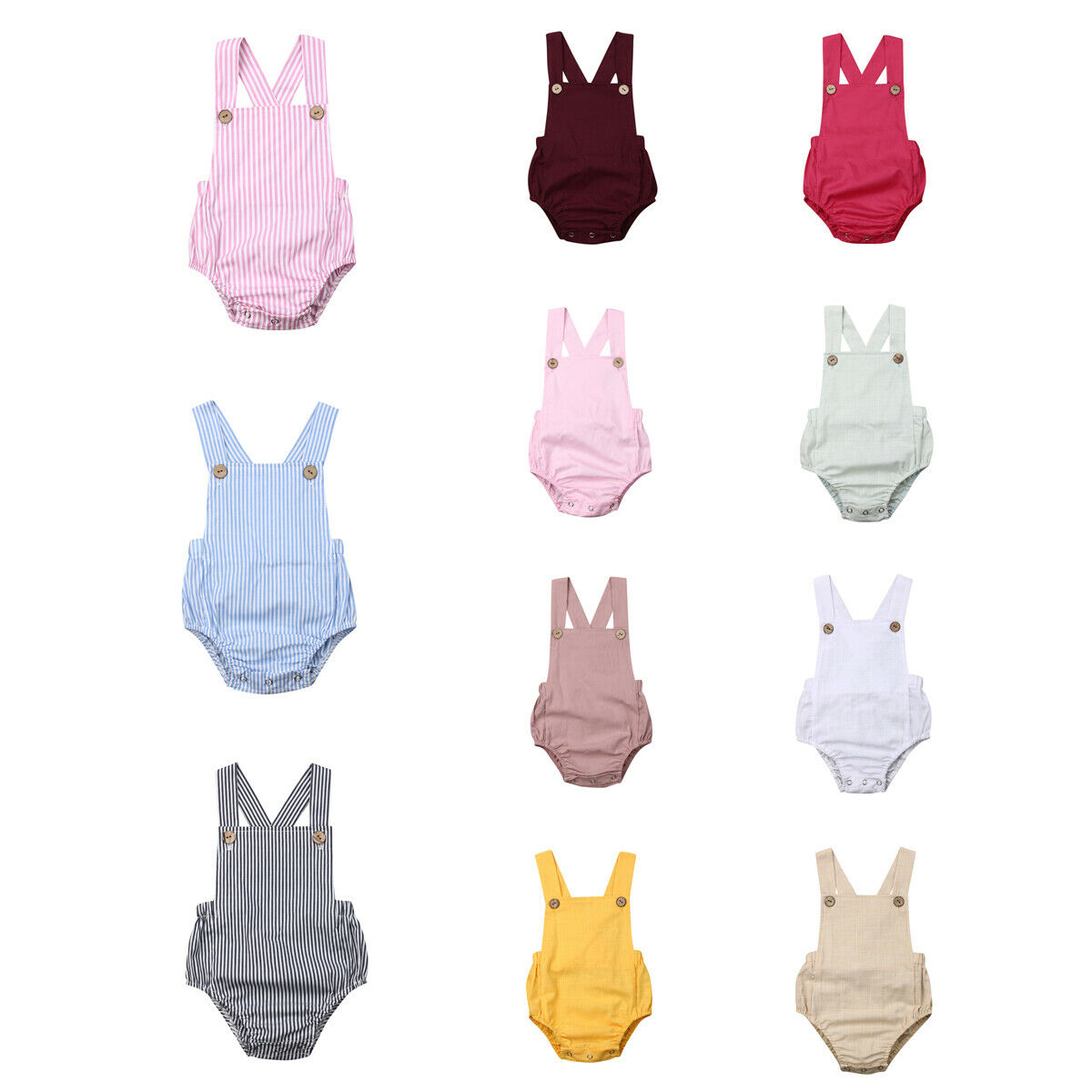 11 farbe Neugeborene Jungen Mädchen Body Sommer Taste Overall Striped Beiläufige Sleeveless Backless Solide Outfits Kleidung