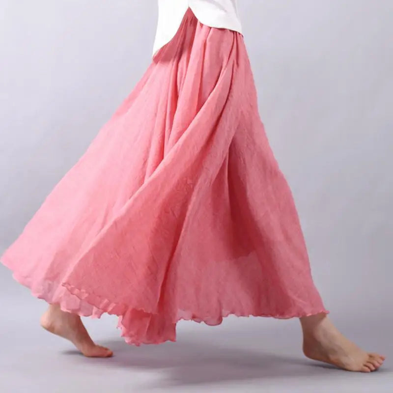 Frauen Elegante Hohe Taille Leinen Maxi Rock 2023 Sommer Damen Casual Elastische Taille 2 Schichten Röcke saia feminina 20 Farben SK53