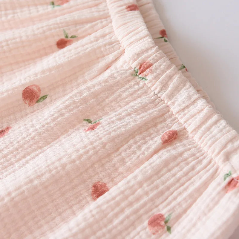 2025 sommer Damen Kurzarm Shorts Pyjamas Set 100 % Baumwolle Krepp Tuch Dünne Hause Service Zwei-stück Frühling und Herbst Lose