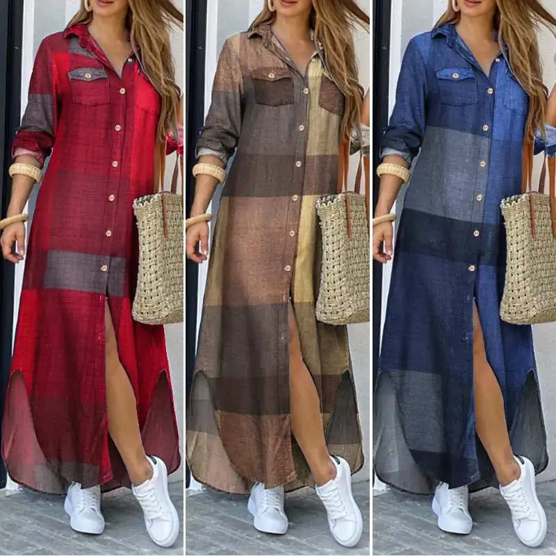 ZANZEA Party Vintage Leopard Robe Frauen 2025, Herbst Casual Langarm Maxi Lange Vestidos Kleid Mode Übergroßen Hemd Sommerkleid