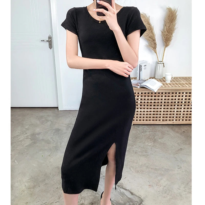 Casual 94 % Baumwolle Sommer frauen Kleider Solide Kurzarm Verschüttet Lange Midi Kleid Mode Sommerkleid Weibliche Kleidung, M30465